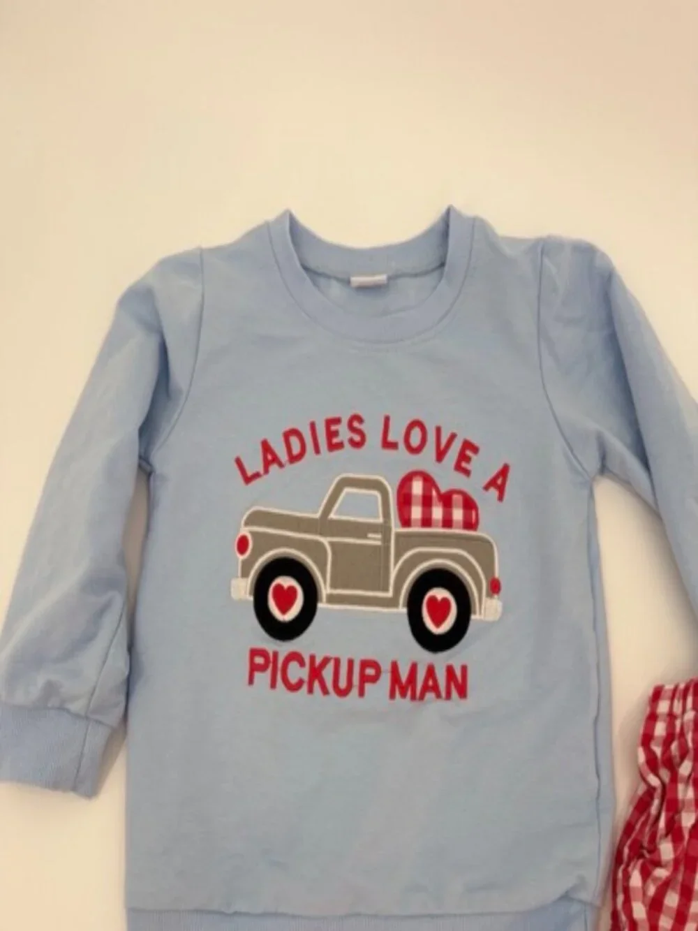 Boy's Valentine Outfit Size 3-4 Ladies Love A Pickup Man Red Checkered Matching